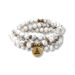 Awander White Howlite Buddha Prayer 108 Beads Mala Mantra Beaded